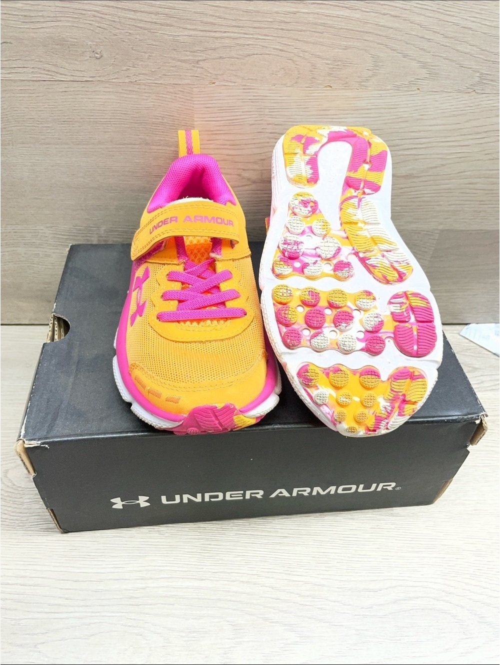Under Armour Kids Yellow and Hot Pink Athletic Sneakers #265